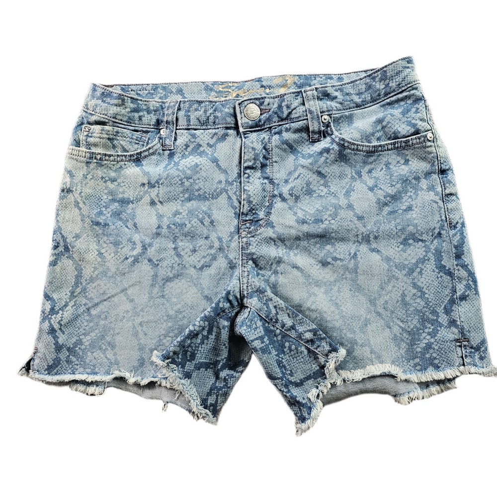 Seven7 Weekend Cut-Off Shorts Womens 10 Blue Denim Indigo Snake‎ Print Raw Hem